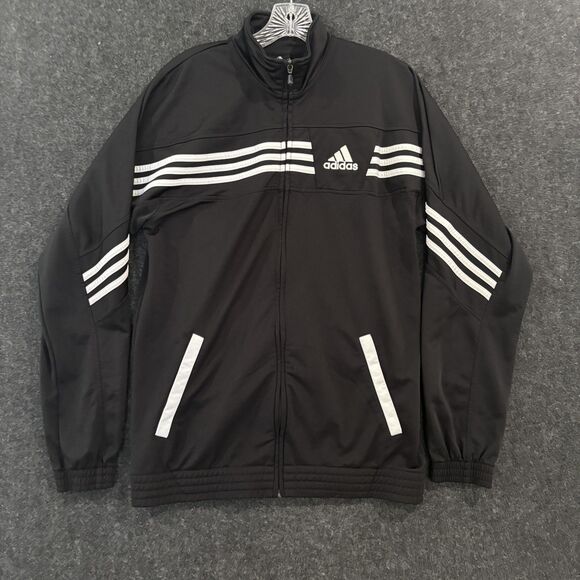 Adidas Track Jacket Men's Medium Black White Three Stripes Full Zip Track - Picture 1 of 8
